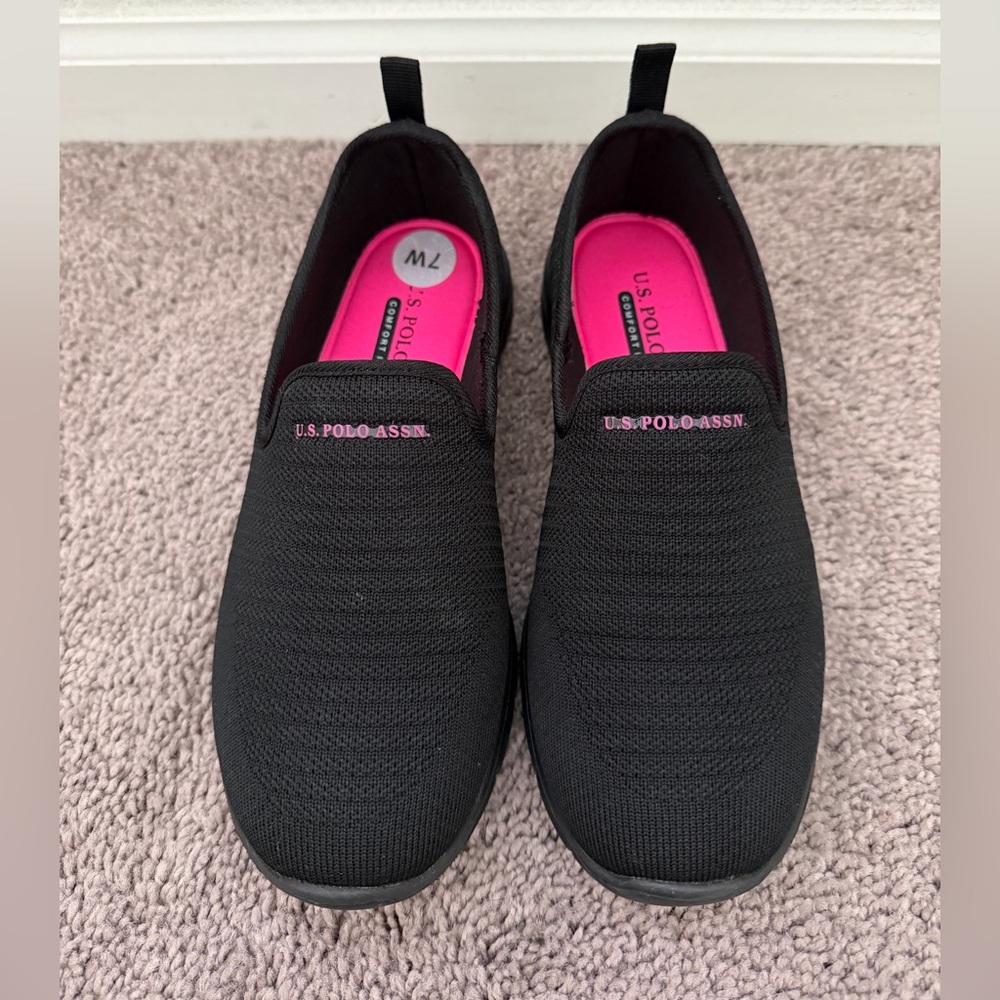 U.S. Polo Assn. Women's Black and Pink Slip-On Sneakers
